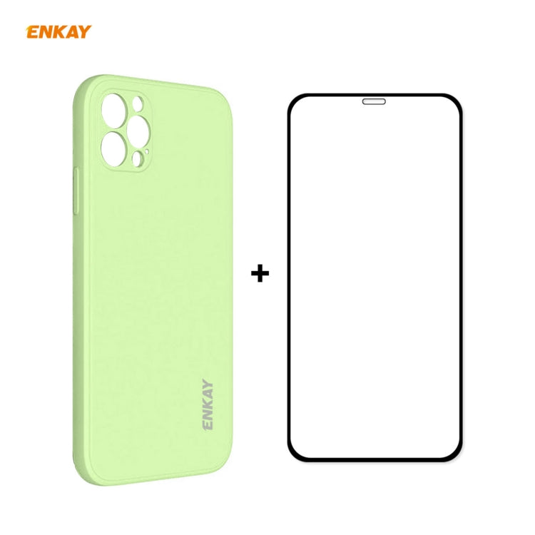 For iPhone 12 Pro Hat-Prince ENKAY ENK-PC0692 Liquid Silicone Straight Edge Shockproof Case + 0.26mm 9H 2.5D Full Glue Tempered Glass Film, For iPhone 12 Pro